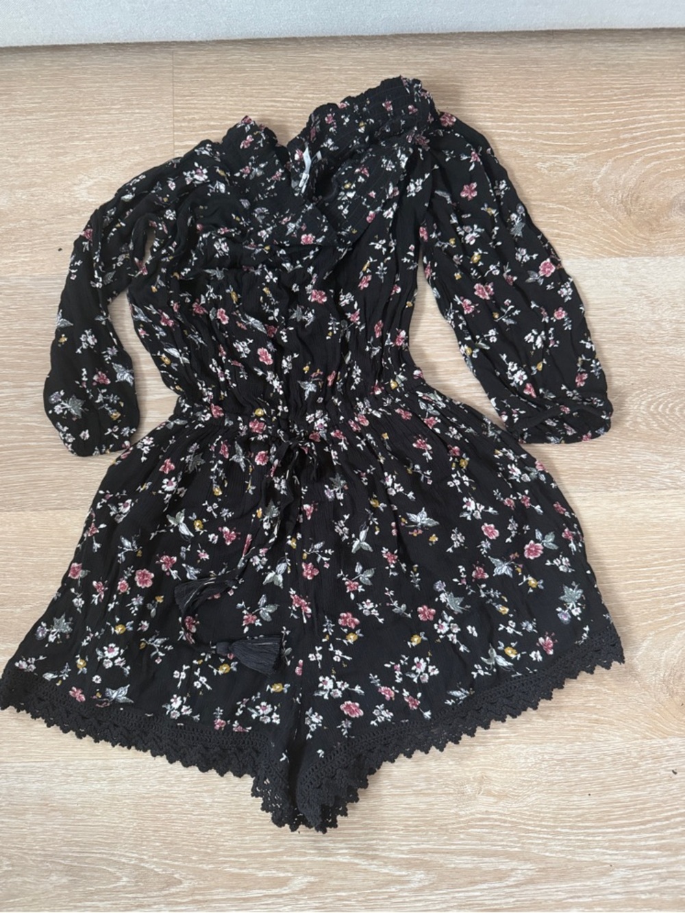 Abercrombie & Fitch Black Floral Romper with Pink and White Accents